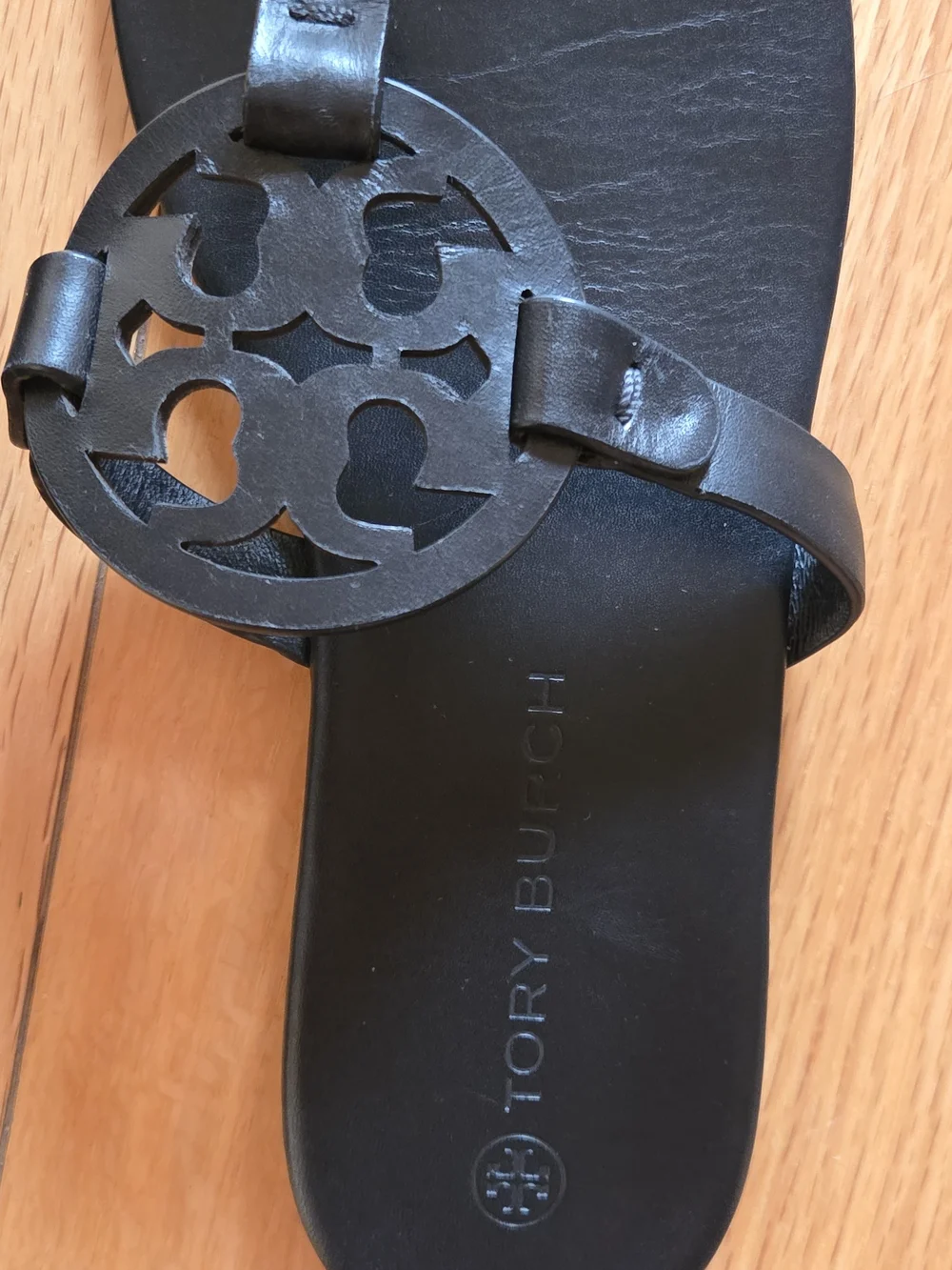 Tory Burch Black Leather Logo Thong Sandals